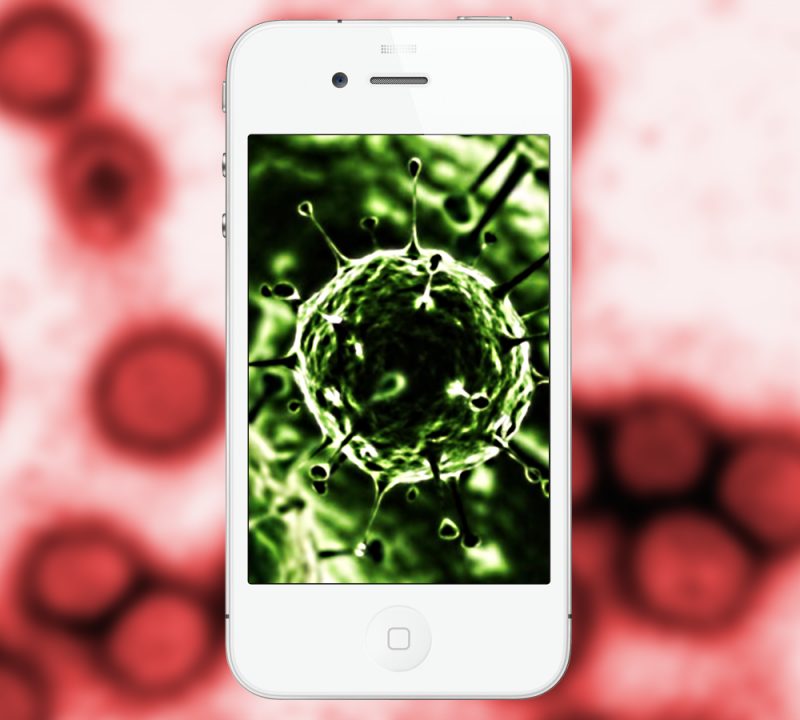 Iphone virus. Вирус на айфоне. Мобильные вирусы. Вирусы в гаджетах. Картинка вируса на телефоне.