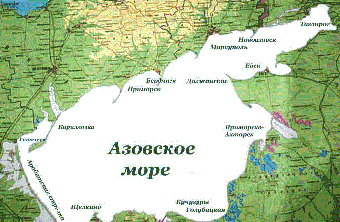 Азовское море карта с городами и поселками на русском