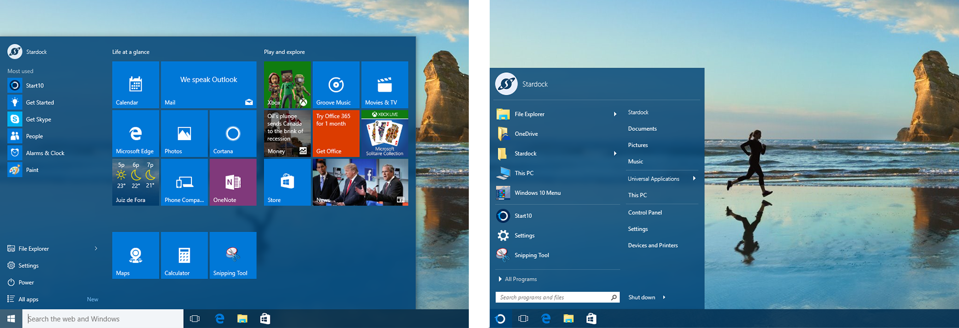 Сравнение меню Windows 10 и Start10