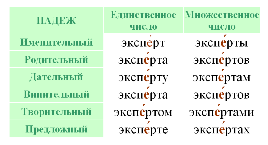 Эксперт - ударение и склонение