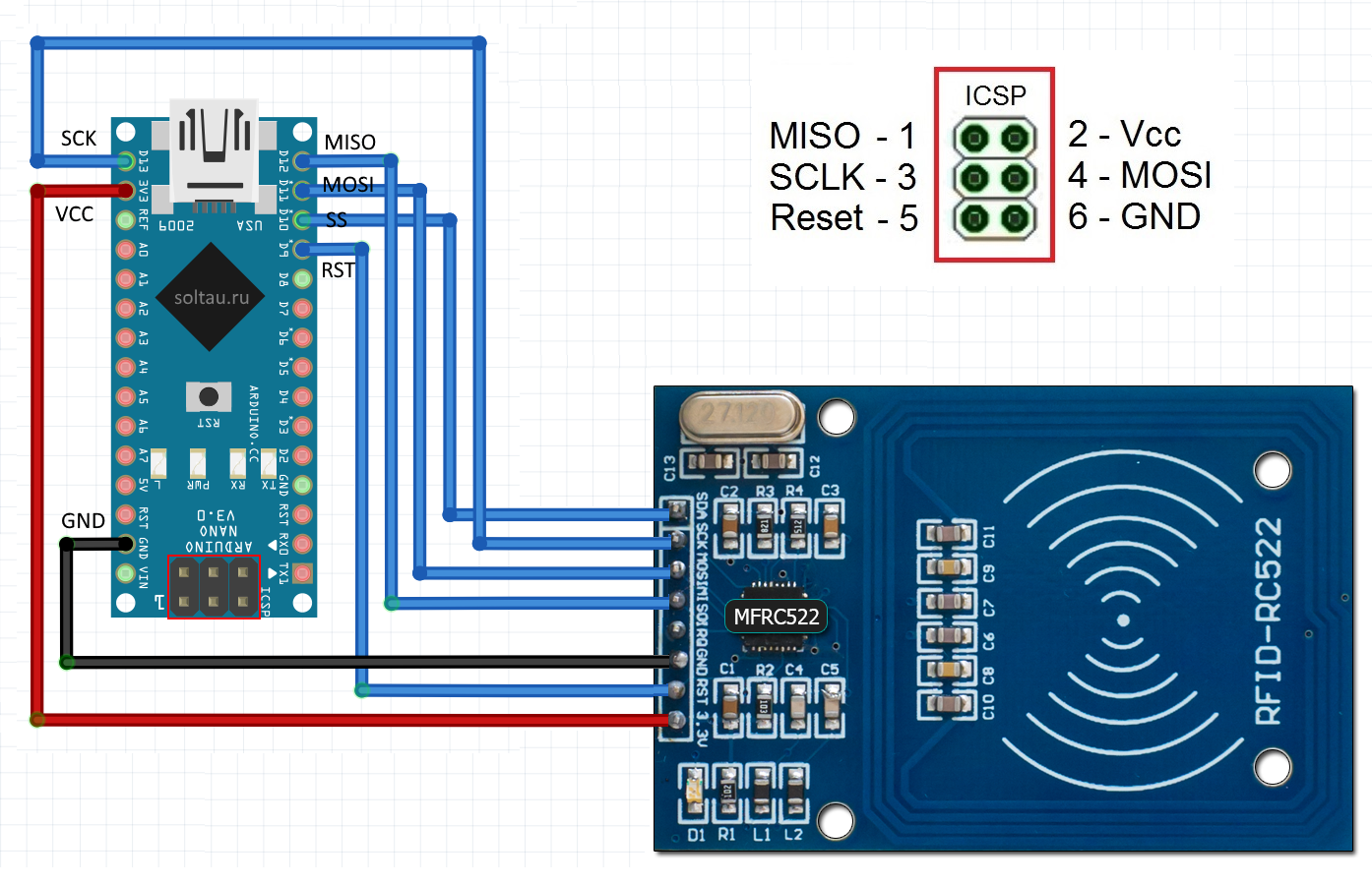 Схема подключения rfid rc522 к arduino nano