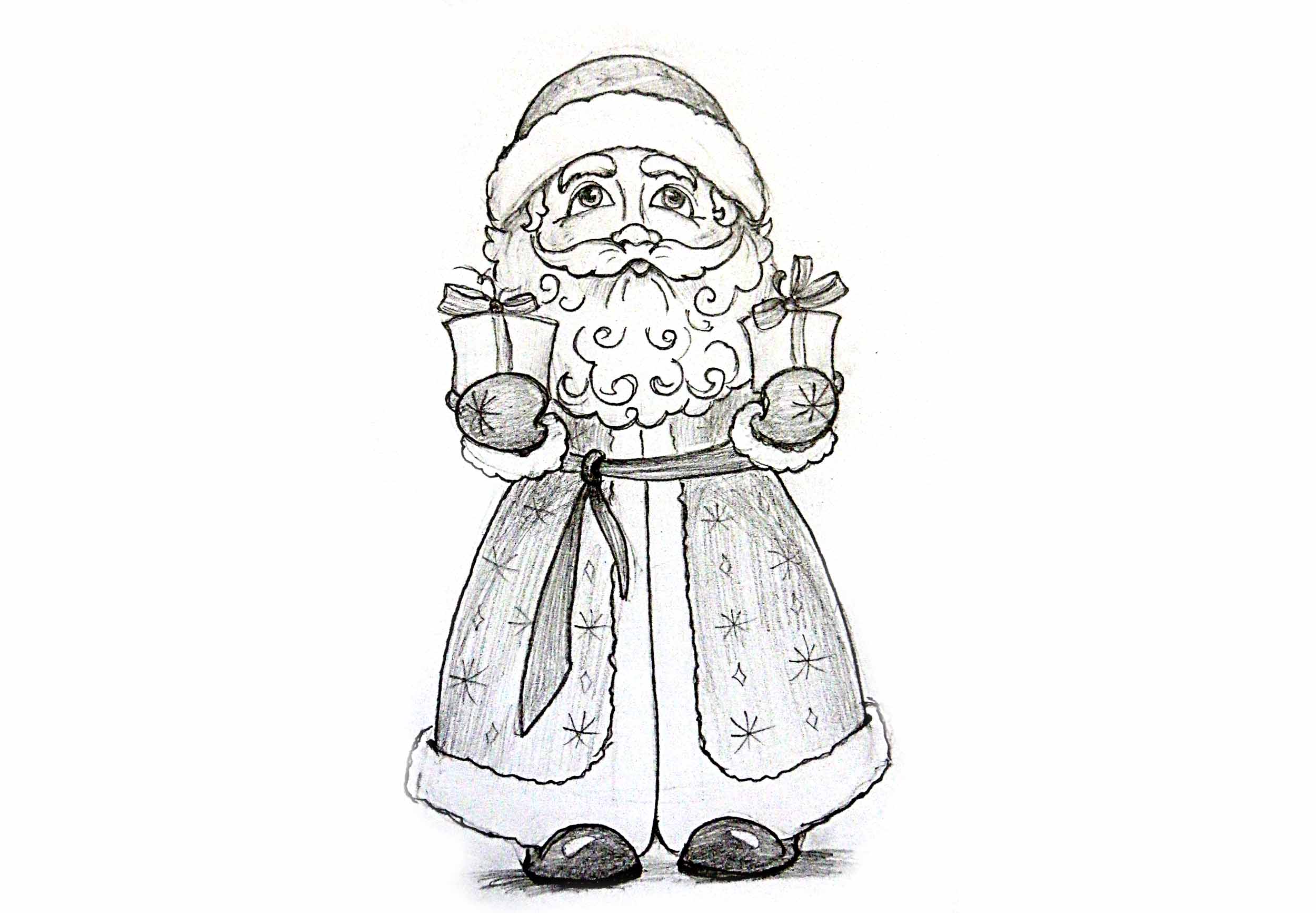 Рисование Деда Мороза карандашом
