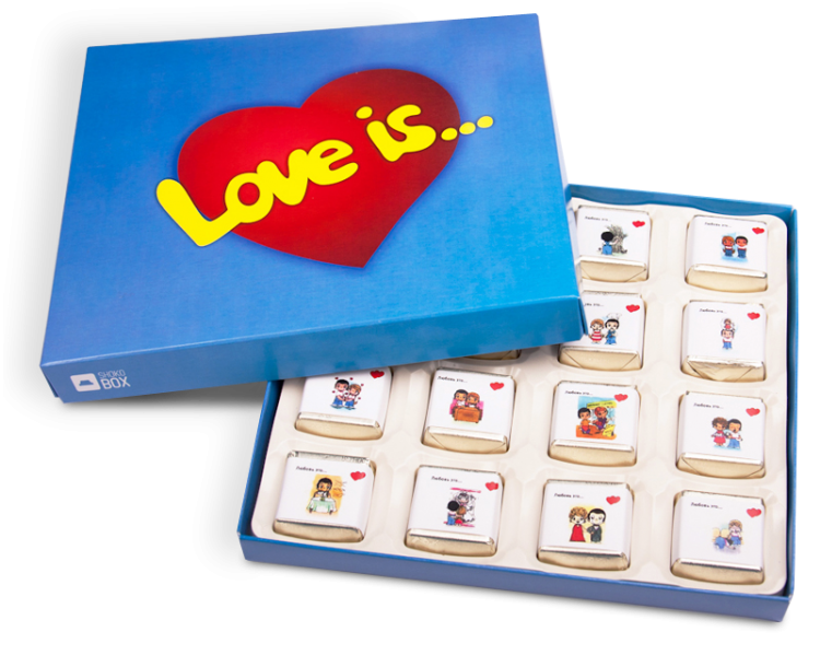 коробка конфет в стиле love is