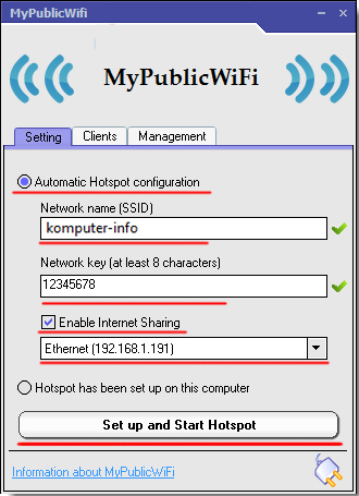 раздача wi fi через программу Mypublicwifi