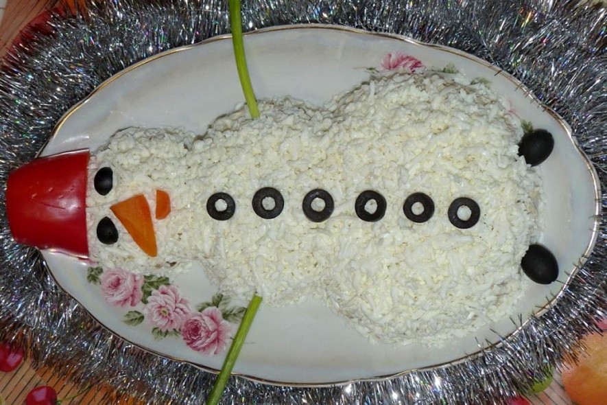 Фото салата в виде снеговика