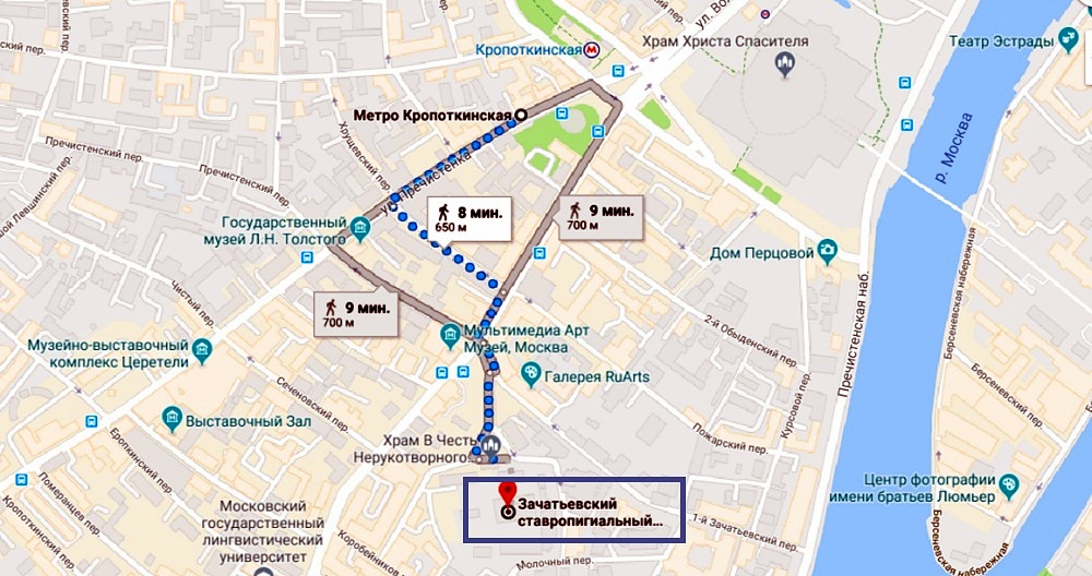 Схема проезда к Зачатьевскому монастырю
