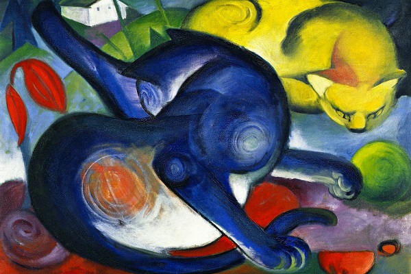 Два кота, синий и желтый (1912). Художник Франц Марк