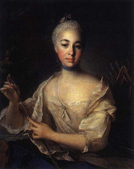 Анна в образе богини Дианы (1758). Художник Луи Токке