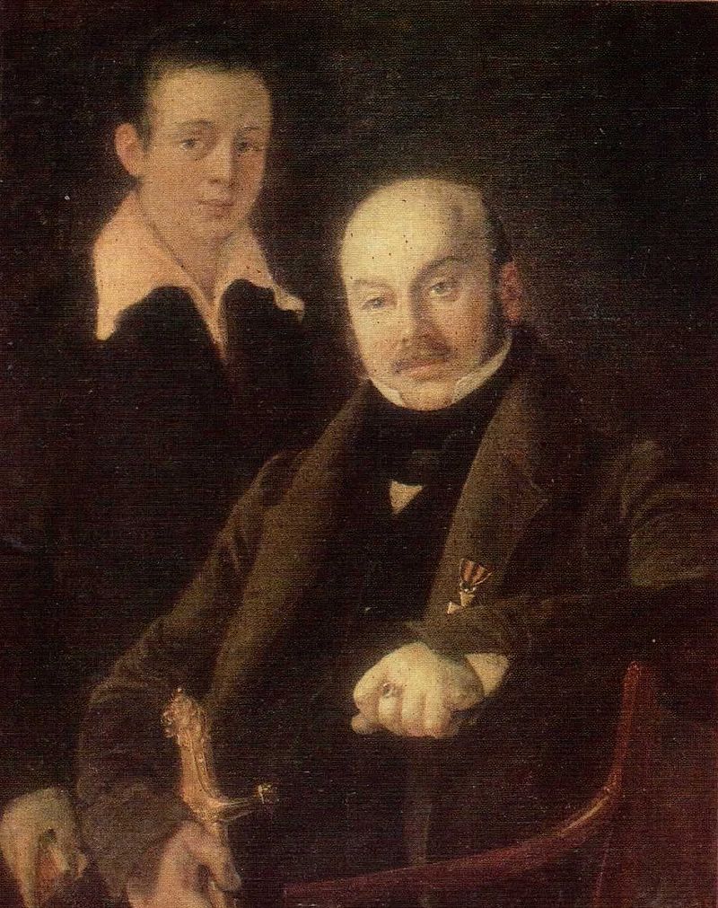 Михаил Орлов с сыном. Неизвестный художник