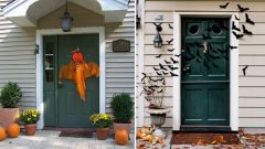 Как украсить входную дверь на Хэллоуин      