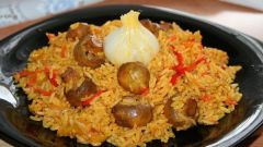 Pilaf with meat and mushrooms