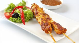 Chicken kebab with tomato sauce 