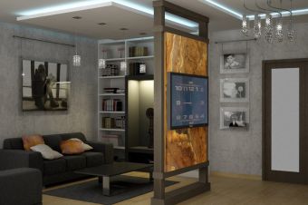 Разделяя комнату на две зоны, сперва мысленно прочертите