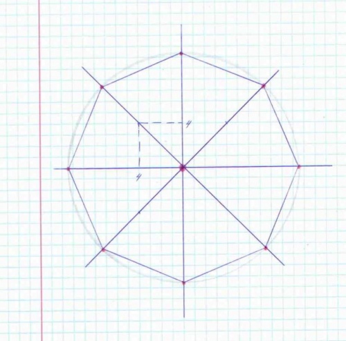 Как нарисовать правильный восьмиугольник с помощью циркуля