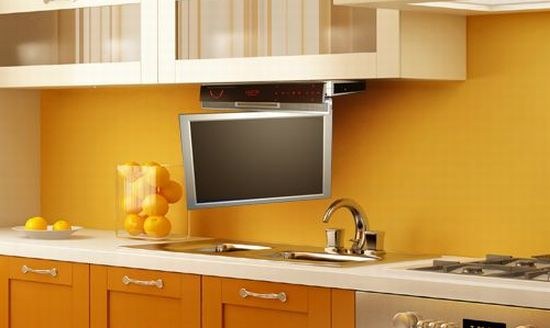 Варианты установки телевизора в кухне