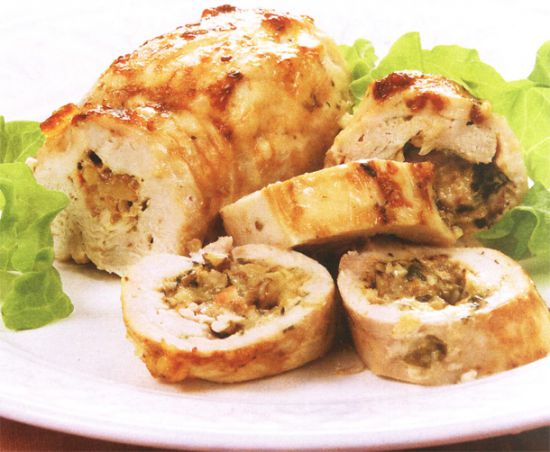 Голень куриная фаршированная грибами и сыром в духовке рецепт с фото