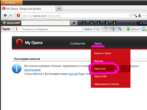 Перейдите в Opera Link