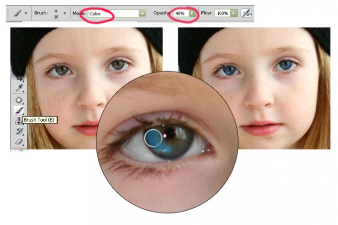 Как менять цвет глаз в фотошопе