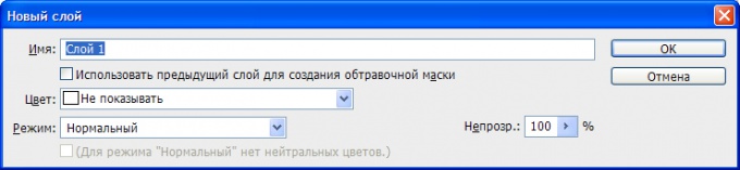 Окно параметров создаваемого слоя.