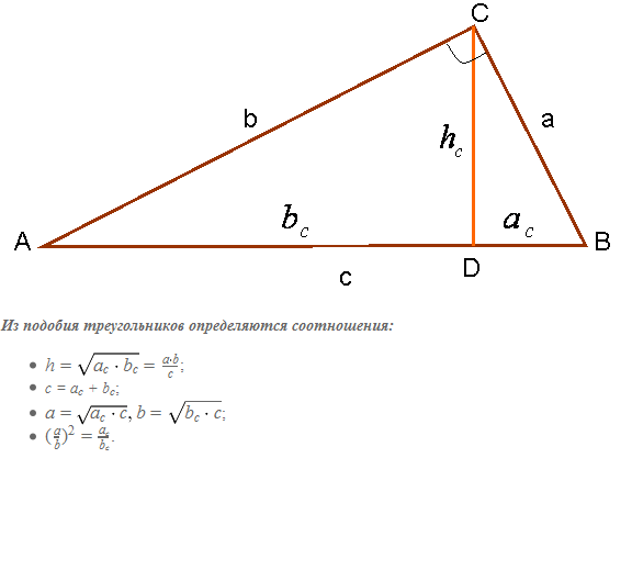 Высота угла треугольника. Формула проекции катетов на гипотенузу. Проекция высоты в прямоугольном треугольнике. Проекция катета на гипотенузу. Проекция высоты на гипотенузу.