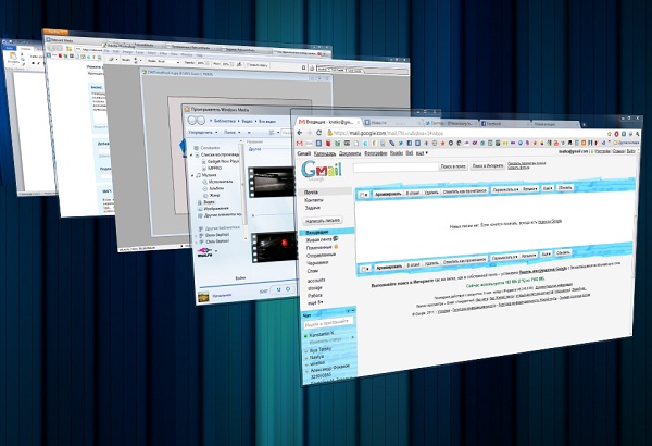 Switching between Windows in three-dimensional mode is available in Windows Vista and 7