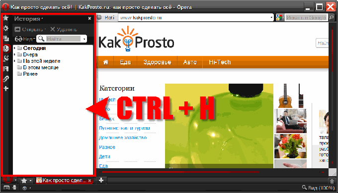 Opera: история посещений в боковой панели