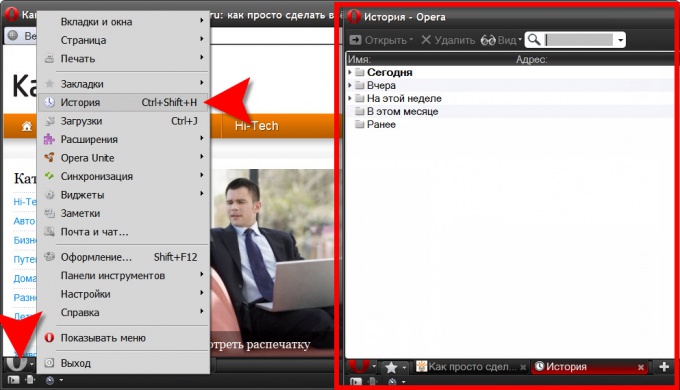 История посещений в Opera