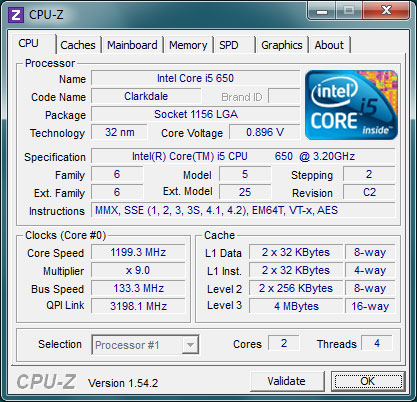 Первая информационная вкладка программы CPU-Z