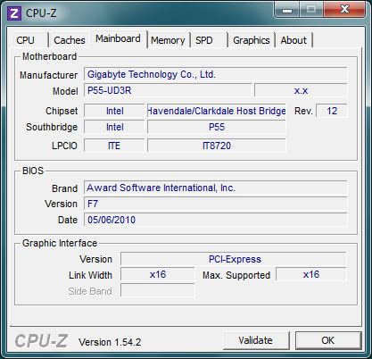 The window of the program CPU-Z. Information about motherboard