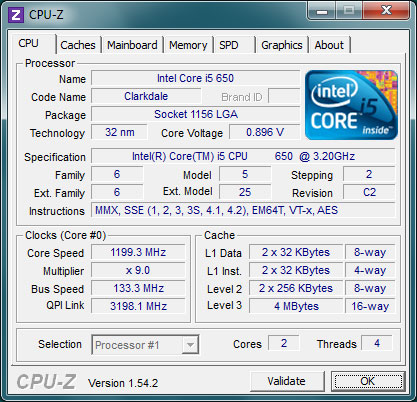 Окно программы CPU-Z