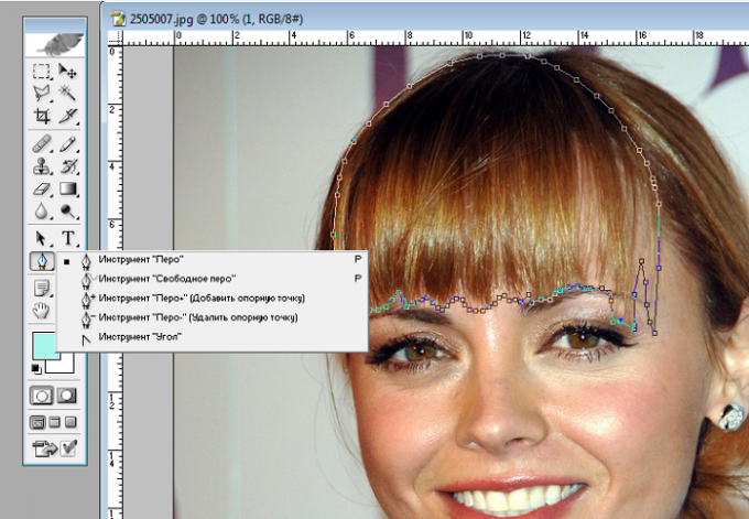 выделение челки инструментом «Перо»