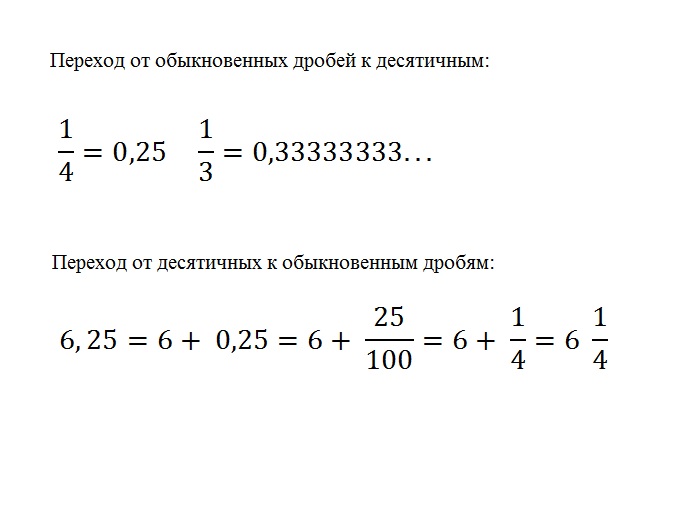 Example conversions from decimal fractions to common and back