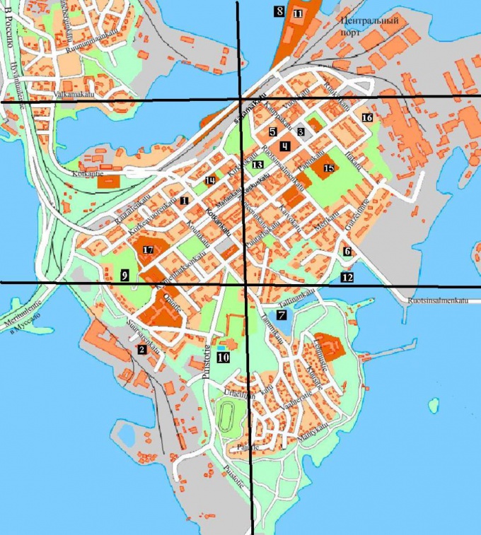 The map division of the city into sections