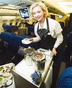 A flight attendant must be in great shape to serve passengers. 