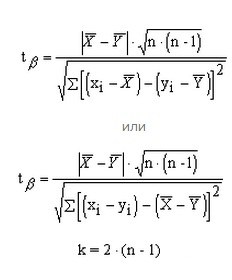 The formula for calculating the pairwise student's t-test for dependent groups