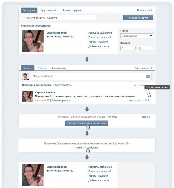 Tricks of Vkontakte - the downgrade of friends or communities