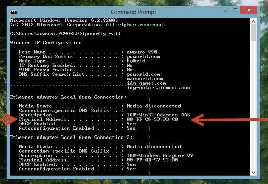 To learn the MAC address of the computer, type in the command line statement ipconfig -all and look for its output data line to the Phy