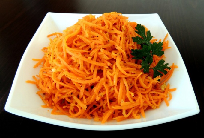 Delicious and spicy Korean carrot alzueta often as an ingredient in salads 
