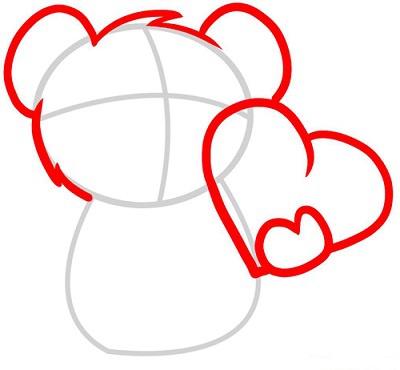 Как нарисовать мишку с валентинкой поэтапно