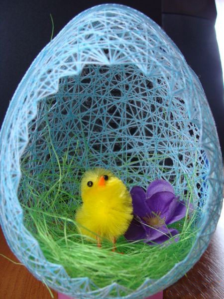 Как сделать пасхальное яйцо-гнездо из ниток