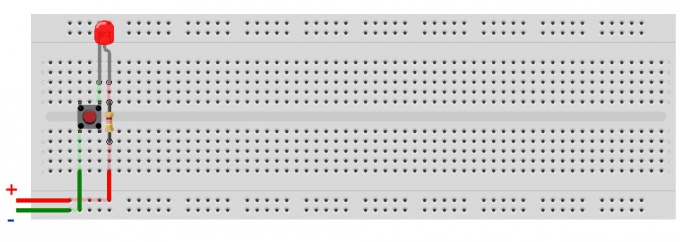 The circuit assembled on the breadboard