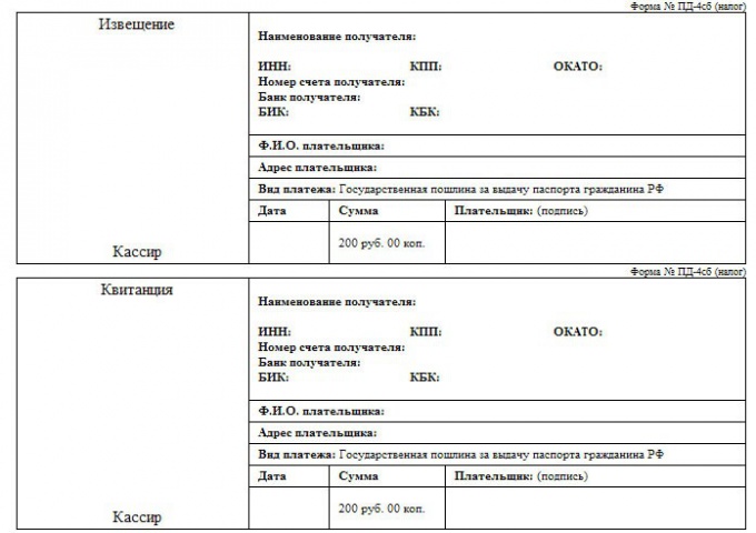 Образец квитанции об уплате государственной пошлины