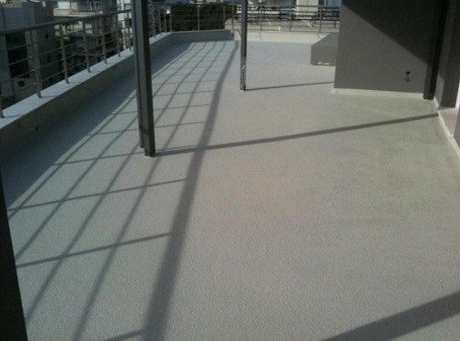 The concrete surface is treated with a waterproofing primer