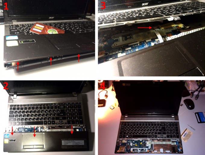 Снимаем панель с тачпадом ноутбука Acer Aspire V3-571G