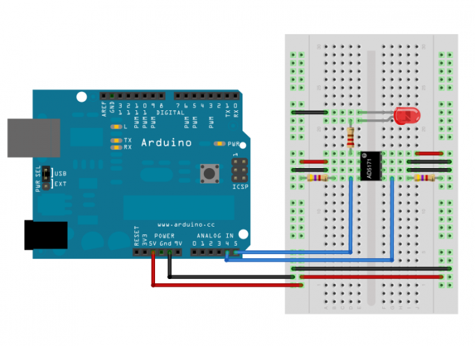 Control scheme for the led using a digital potentiometer and an Arduino