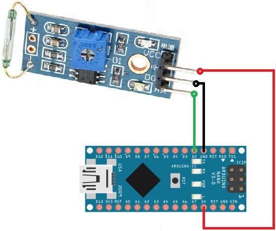 Connection diagram module reed switch for Arduino