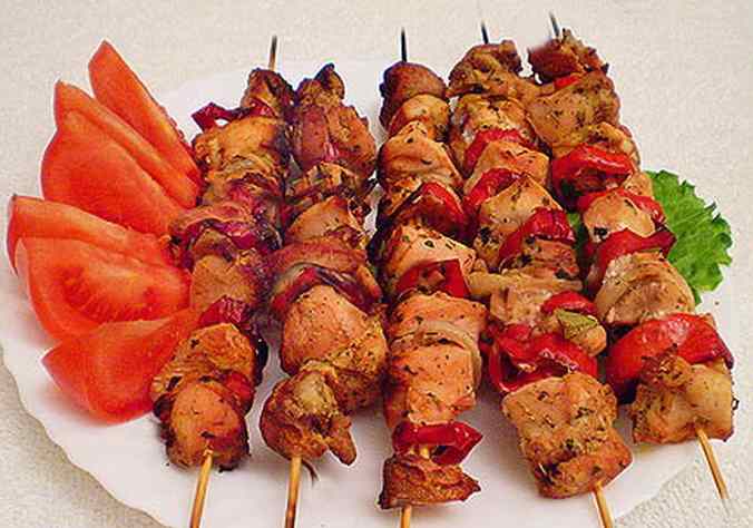 Homemade kebabs on skewers chicken