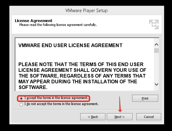 Лицензионное соглашение vmware player.