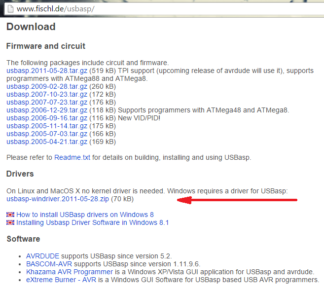 Скачиваем драйвер USBasp для Windows
