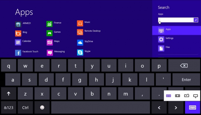 Виртуальная клавиатура на планшете с ОС Windows 8